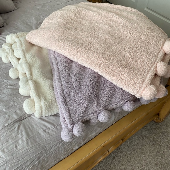 Pottery Barn Teen Blush Lavender and Ivory Cozy Throw Blankets ( set of 3 ) - Picture 1 of 6